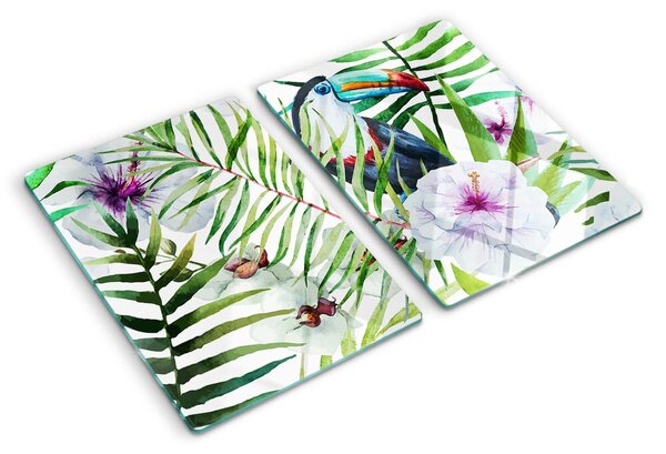 Tocător din sticlă Motiv tropical cu păsări și plante