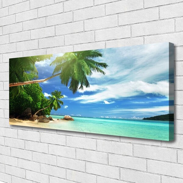 Tablou pe panza canvas Palm Tree Sea Beach Peisaj Maro Verde Albastru