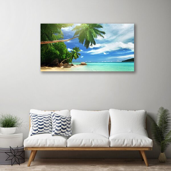 Tablou pe panza canvas Palm Tree Sea Beach Peisaj Maro Verde Albastru
