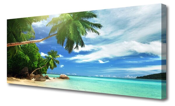 Tablou pe panza canvas Palm Tree Sea Beach Peisaj Maro Verde Albastru