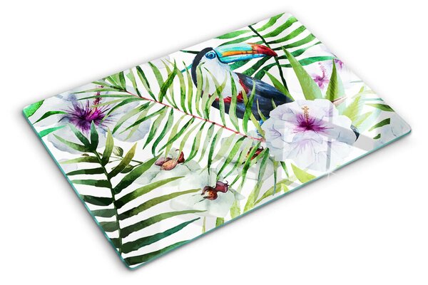 Tocător din sticlă Motiv tropical cu păsări și plante