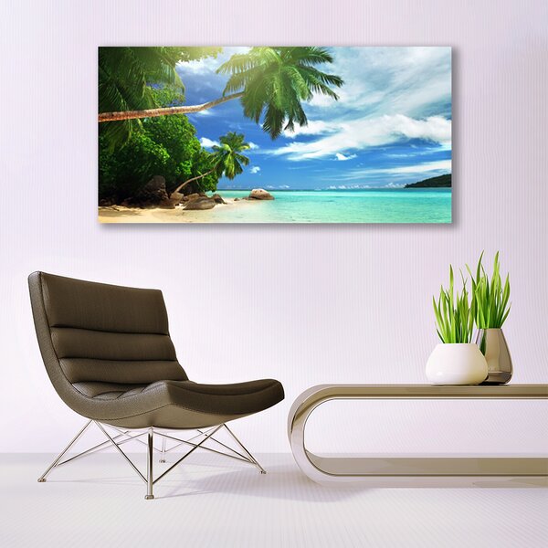 Tablou pe sticla Palm Tree Sea Beach Peisaj Maro Verde Albastru