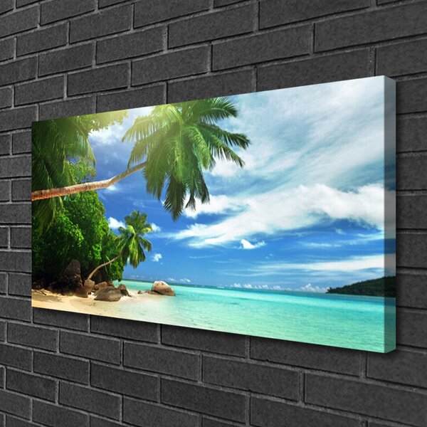 Tablou pe panza canvas Palm Tree Sea Beach Peisaj Maro Verde Albastru