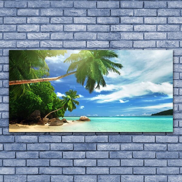 Tablou pe sticla Palm Tree Sea Beach Peisaj Maro Verde Albastru