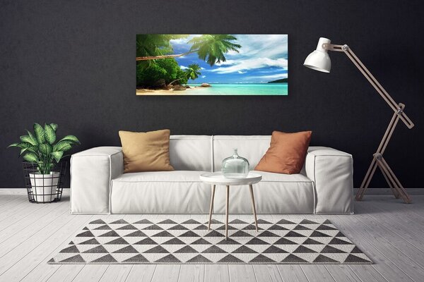 Tablou pe panza canvas Palm Tree Sea Beach Peisaj Maro Verde Albastru