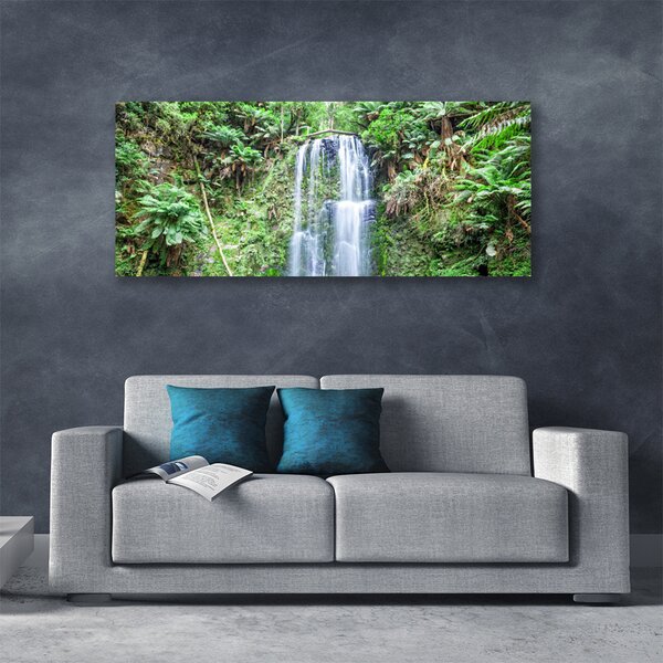 Tablou pe panza canvas Cascada Copaci Natura Alb Brun Verde