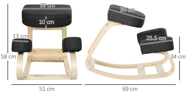 Vinsetto Scaun Ergonomic cu Suport pentru Genunchi din Lemn de Mesteacăn, 51x69x58 cm, Negru | Aosom Romania