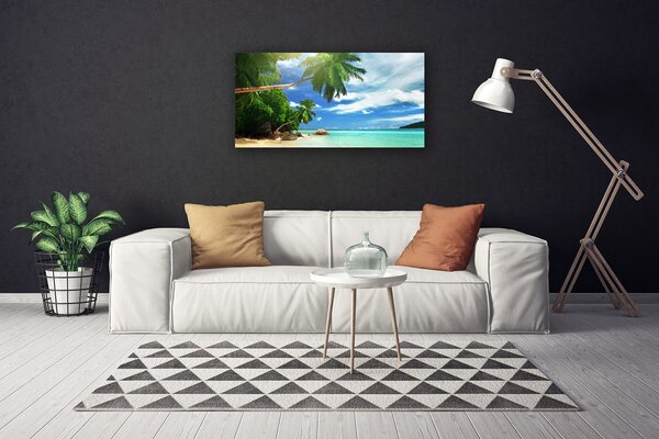 Tablou pe panza canvas Palm Tree Sea Beach Peisaj Maro Verde Albastru
