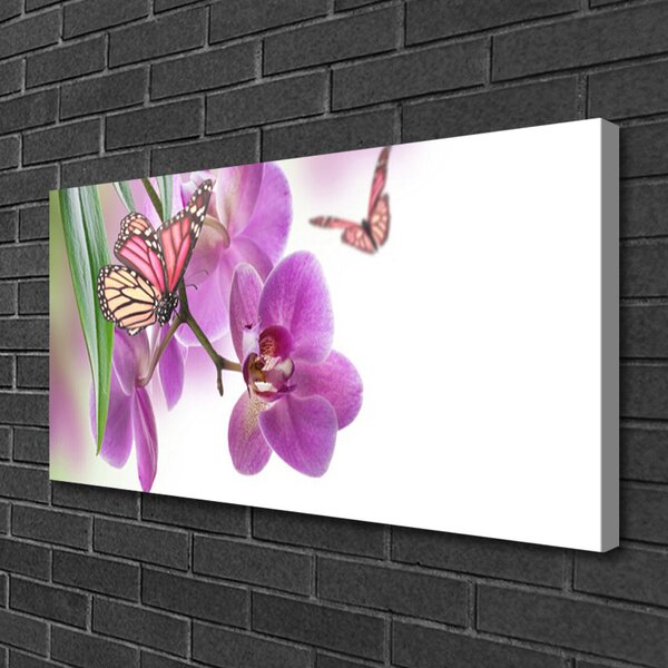Tablou pe panza canvas Fluturi Flori Natura Galben Roz Gri