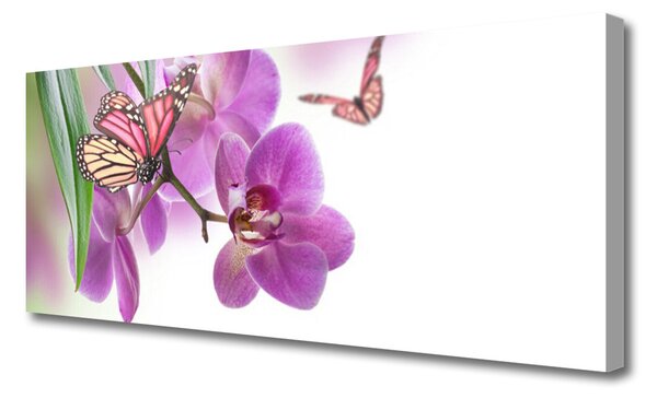 Tablou pe panza canvas Fluturi Flori Natura Galben Roz Gri