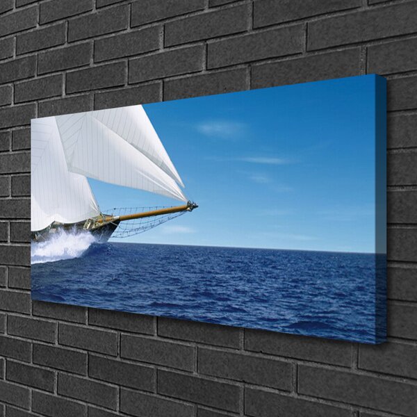 Tablou pe panza canvas Marea barca Peisaj Alb Albastru