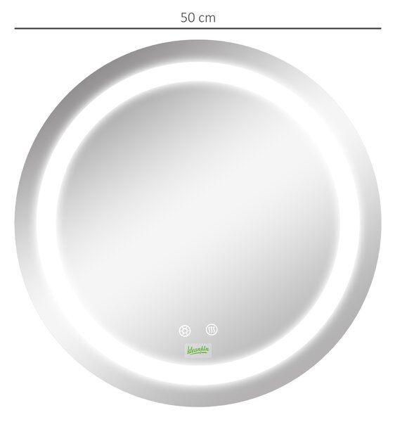 Kleankin Oglindă de Baie Rotundă cu Lumină LED, Oglindă cu Lumină Reglabilă și Funcție Anti-Aburire, Ø50 cm, Argintie | Aosom Romania