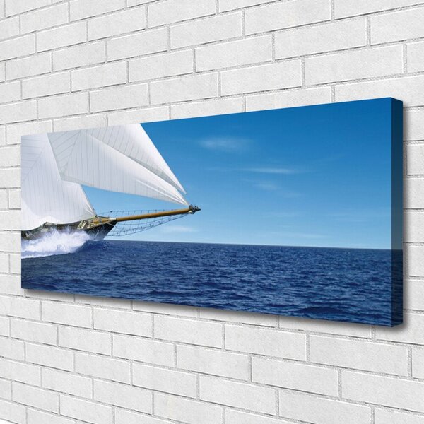 Tablou pe panza canvas Marea barca Peisaj Alb Albastru