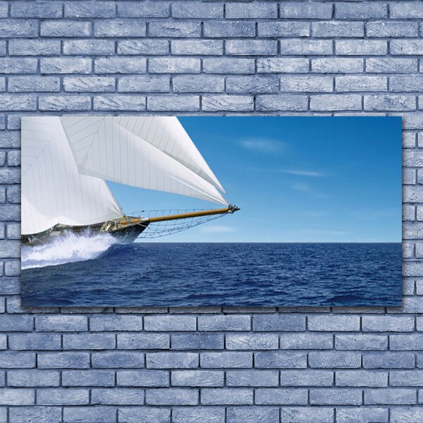 Tablou pe panza canvas Marea barca Peisaj Alb Albastru