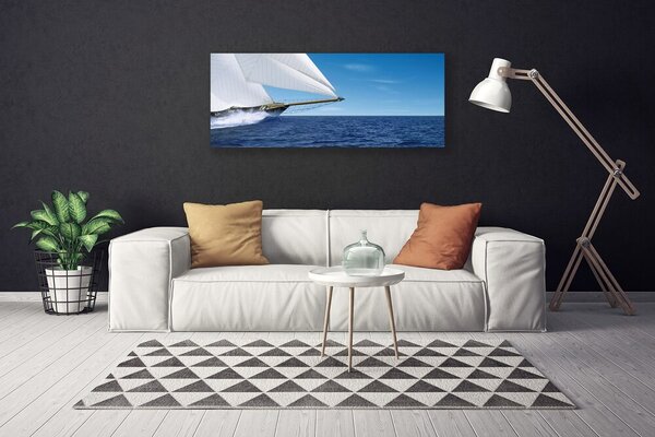 Tablou pe panza canvas Marea barca Peisaj Alb Albastru