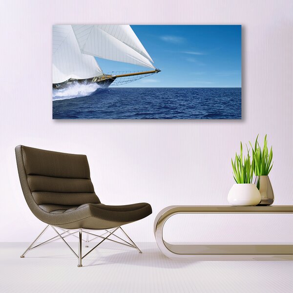 Tablou pe panza canvas Marea barca Peisaj Alb Albastru