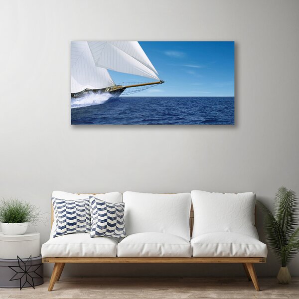 Tablou pe panza canvas Marea barca Peisaj Alb Albastru