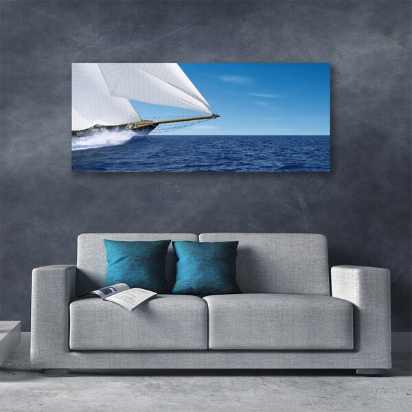 Tablou pe panza canvas Marea barca Peisaj Alb Albastru