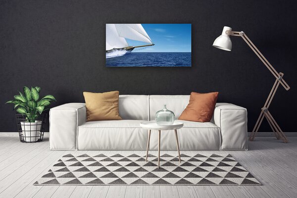 Tablou pe panza canvas Marea barca Peisaj Alb Albastru