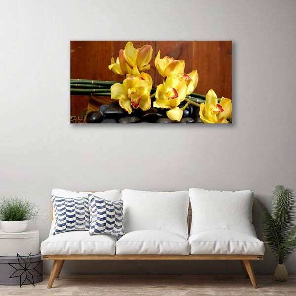 Tablou pe panza canvas Pietrele florale flori galben negru