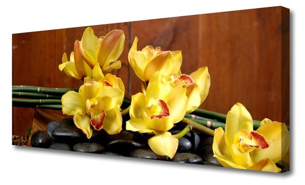 Tablou pe panza canvas Pietrele florale flori galben negru
