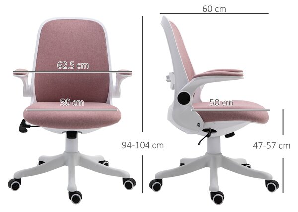 Vinsetto Scaun de Birou Balansoar cu Înălțime Reglabilă din Țesătură Efect Catifea, 62,5x60x94-104 cm, Roz | Aosom Romania