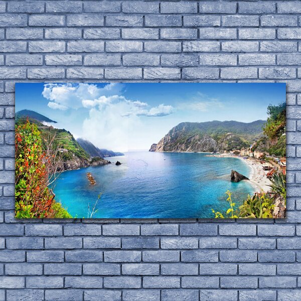 Tablou pe panza canvas Bay Peisaj Gri Maro Verde Albastru