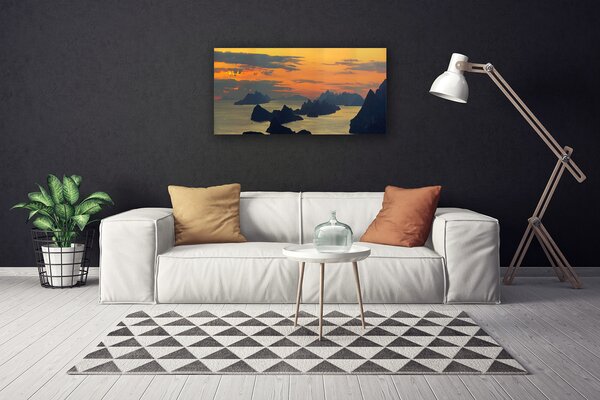 Tablou pe panza canvas Sea Rocks Peisaj Verde Negru Galben Gri