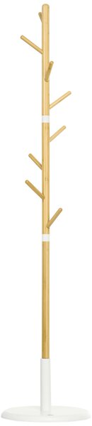 HOMCOM Cuier Vertical cu 8 Cârlige cu Bază Rotundă din Bambus, Lemn și Metal, Ø37,8x175,6 cm, Lemn Natural | Aosom Romania