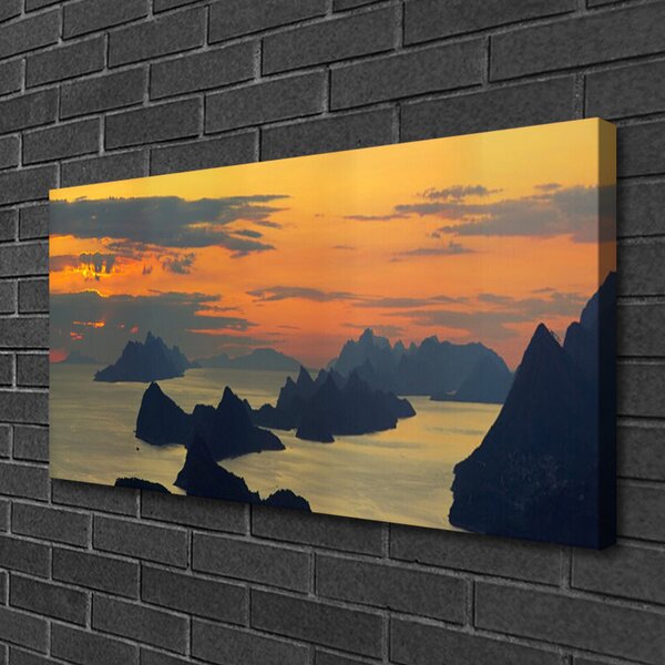 Tablou pe panza canvas Sea Rocks Peisaj Verde Negru Galben Gri