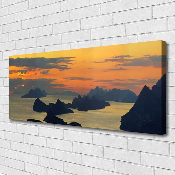 Tablou pe panza canvas Sea Rocks Peisaj Verde Negru Galben Gri