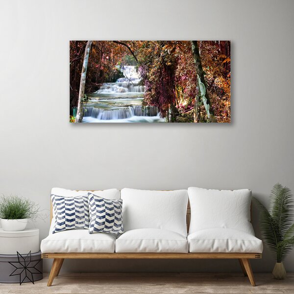 Tablou pe panza canvas Cascada Pădure Natura Alb Brun
