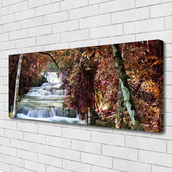 Tablou pe panza canvas Cascada Pădure Natura Alb Brun