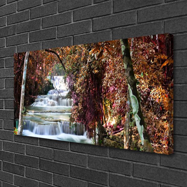 Tablou pe panza canvas Cascada Pădure Natura Alb Brun