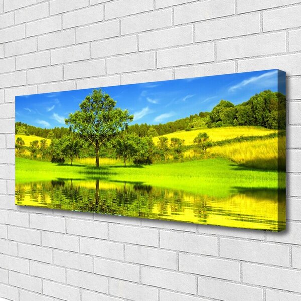 Tablou pe panza canvas Meadow copac Natura Verde Maro