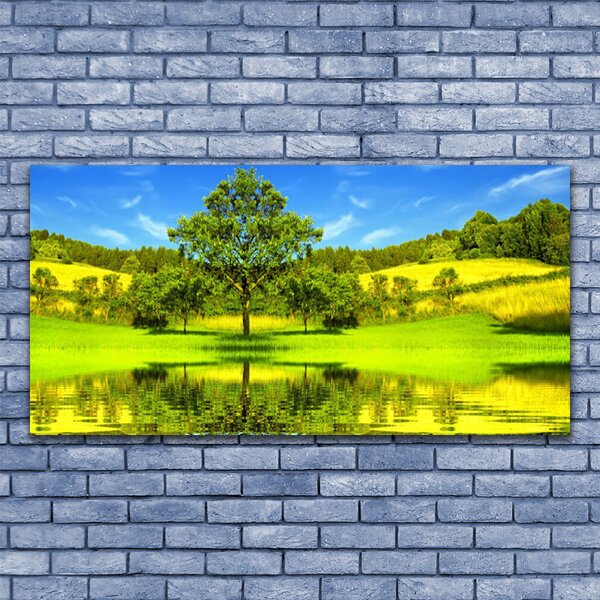 Tablou pe panza canvas Meadow copac Natura Verde Maro