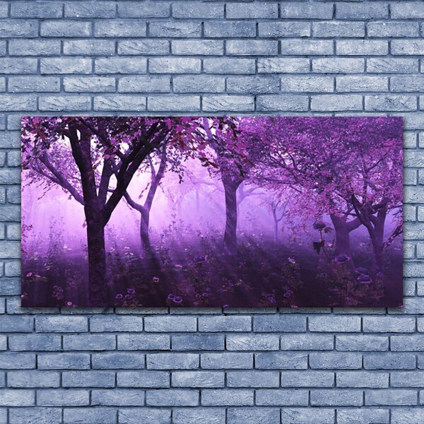 Tablou pe sticla Copaci Natura violet roz