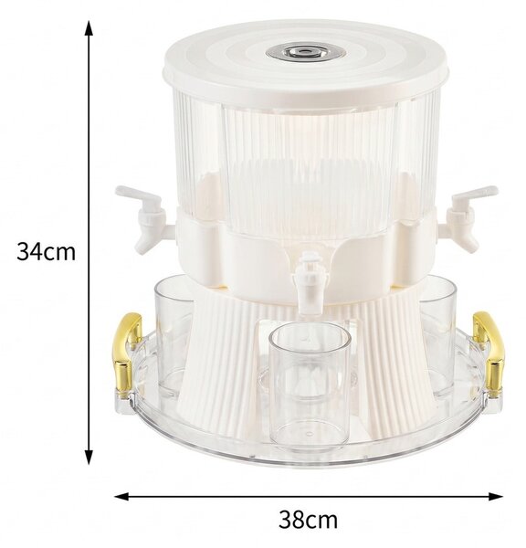 Dispenser băuturi cu 4 compartimente și robinete, pe suport, 34x38 cm, alb-crem