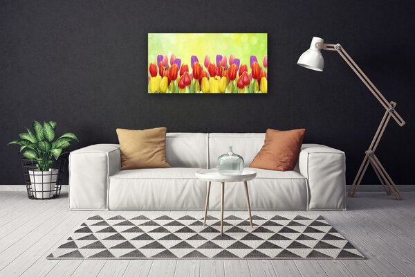 Tablou pe panza canvas Lalele Floral Galben Rosu Roz