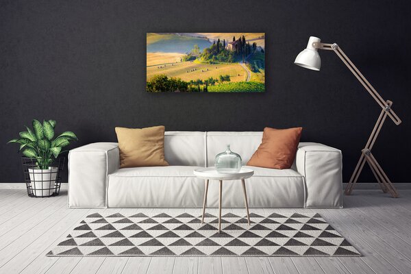 Tablou pe panza canvas Câmp Copaci Peisaj Verde Maro