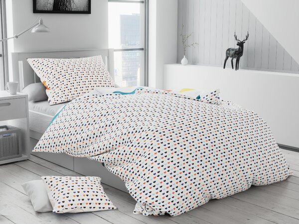 Lenjerie de pat din bumbac alb SPIRIT HEARTS + husa de perna 40 x 50 cm gratuit