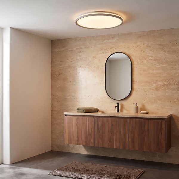 Lindby Plafonieră LED Edmund, argintiu, Ø 39 cm, CCT, IP44, Gri, Baie, Plastic, Modern