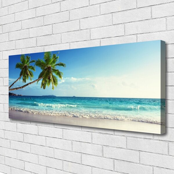 Tablou pe panza canvas Palm Trees Sea Beach Peisaj Brun Verde Gri Albastru