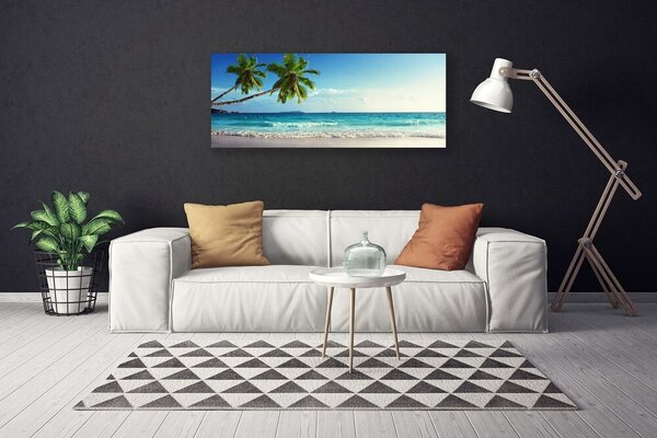 Tablou pe panza canvas Palm Trees Sea Beach Peisaj Brun Verde Gri Albastru