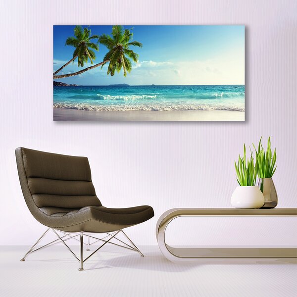 Tablou pe panza canvas Palm Trees Sea Beach Peisaj Brun Verde Gri Albastru