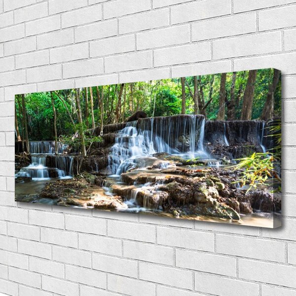 Tablou pe panza canvas Cascada Pădurea Verde Natura Brun Alb