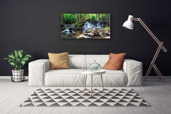 Tablou pe panza canvas Cascada Pădurea Verde Natura Brun Alb
