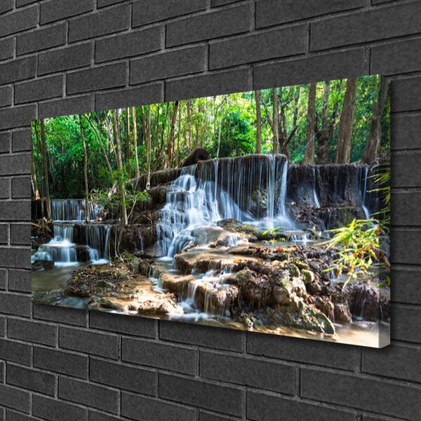 Tablou pe panza canvas Cascada Pădurea Verde Natura Brun Alb