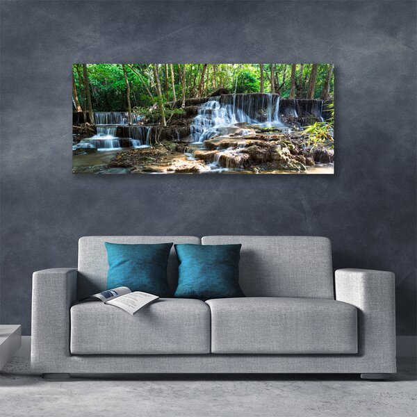 Tablou pe panza canvas Cascada Pădurea Verde Natura Brun Alb