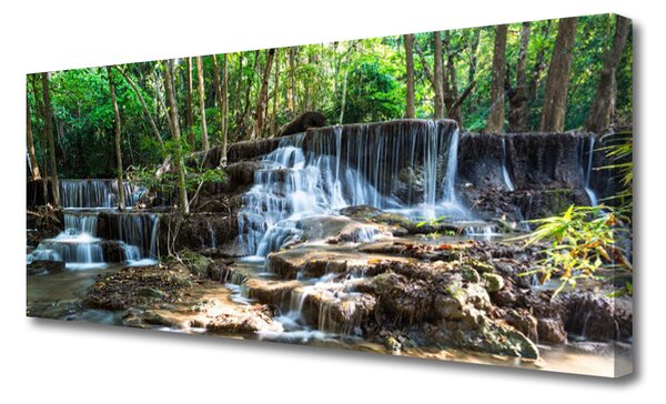 Tablou pe panza canvas Cascada Pădurea Verde Natura Brun Alb